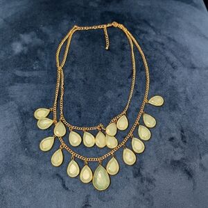 Beautiful Double Strand Bib Stone Gold Tone Necklace 16.5"